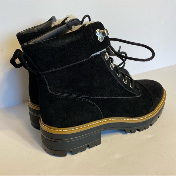 NWT Womens Sherpa Combat Black Boots Memory Foam - Picture 3 of 6